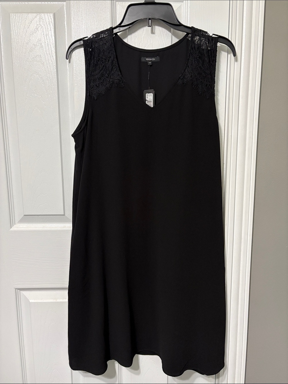 RW&CO. Black V Neck  Sleeveless Dress with Lace Shoulders